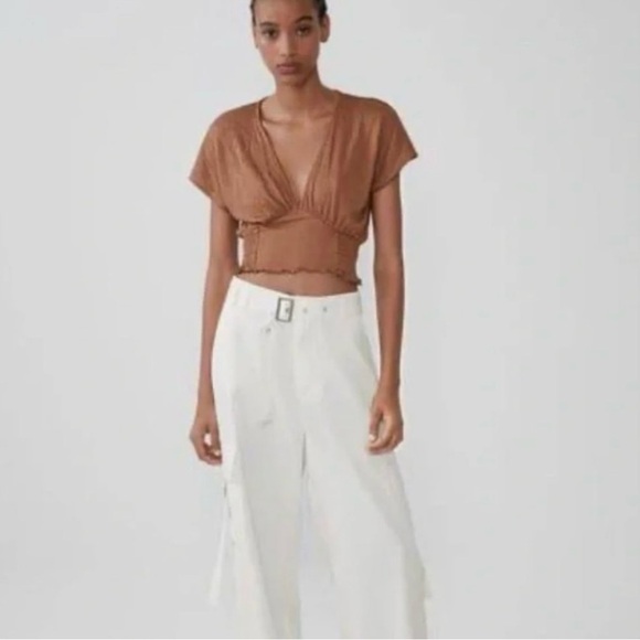 Zara Tops - Zara Vneck Stetch Brown Crop Top